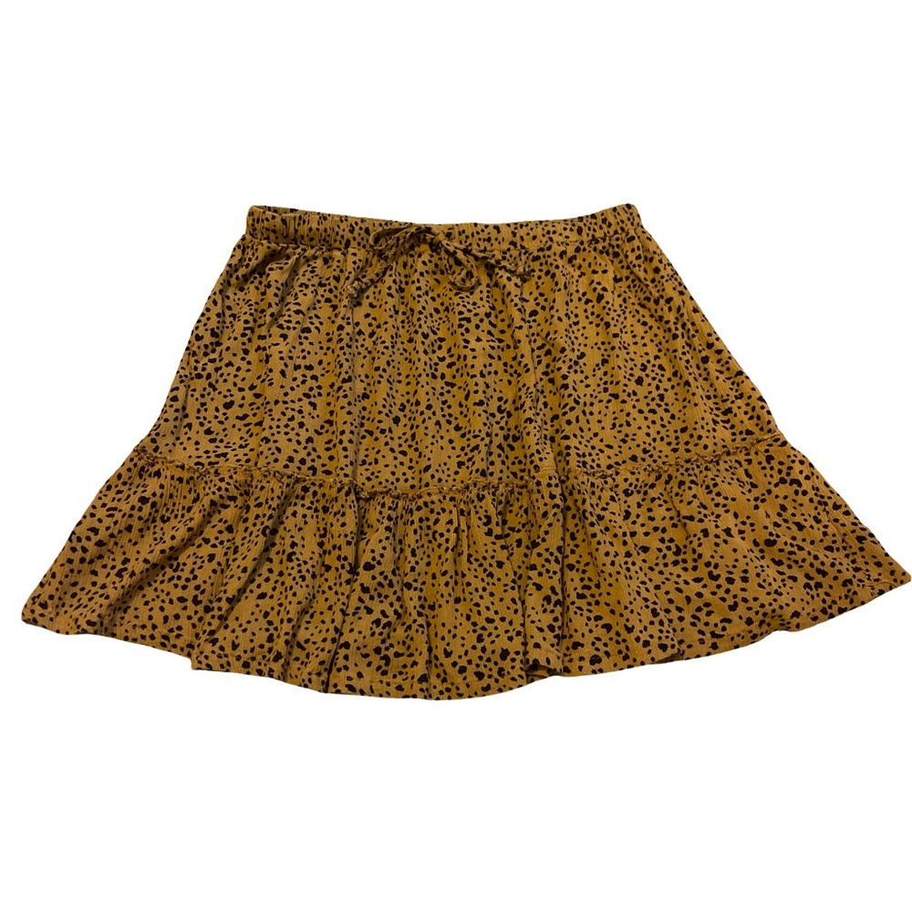 Cotton On Brown and Black Skater Mini Skirt with Ruffled Tie Front